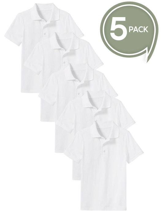 5-Pack School Uniform Tagless Polo Tshirt for Little Boys & Big Boys